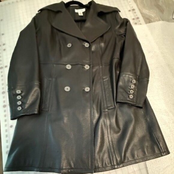 PRESTON & YORK LEATHER COAT, Above the Knee, BLACK, SIZE XL - Picture 4 of 7